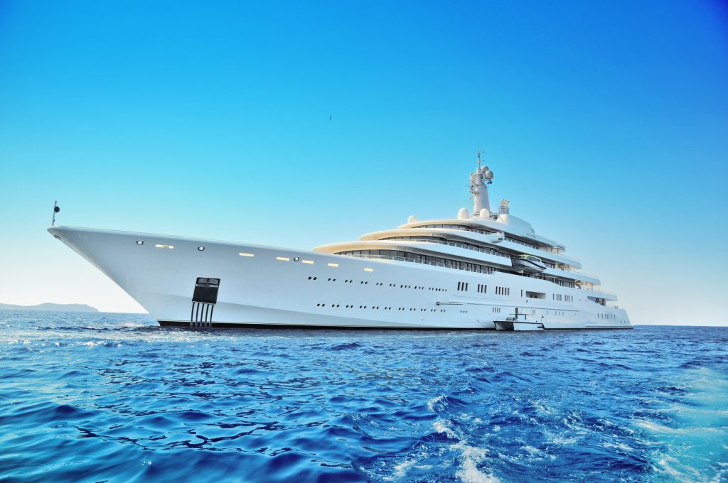 White luxury superyacht in the sea